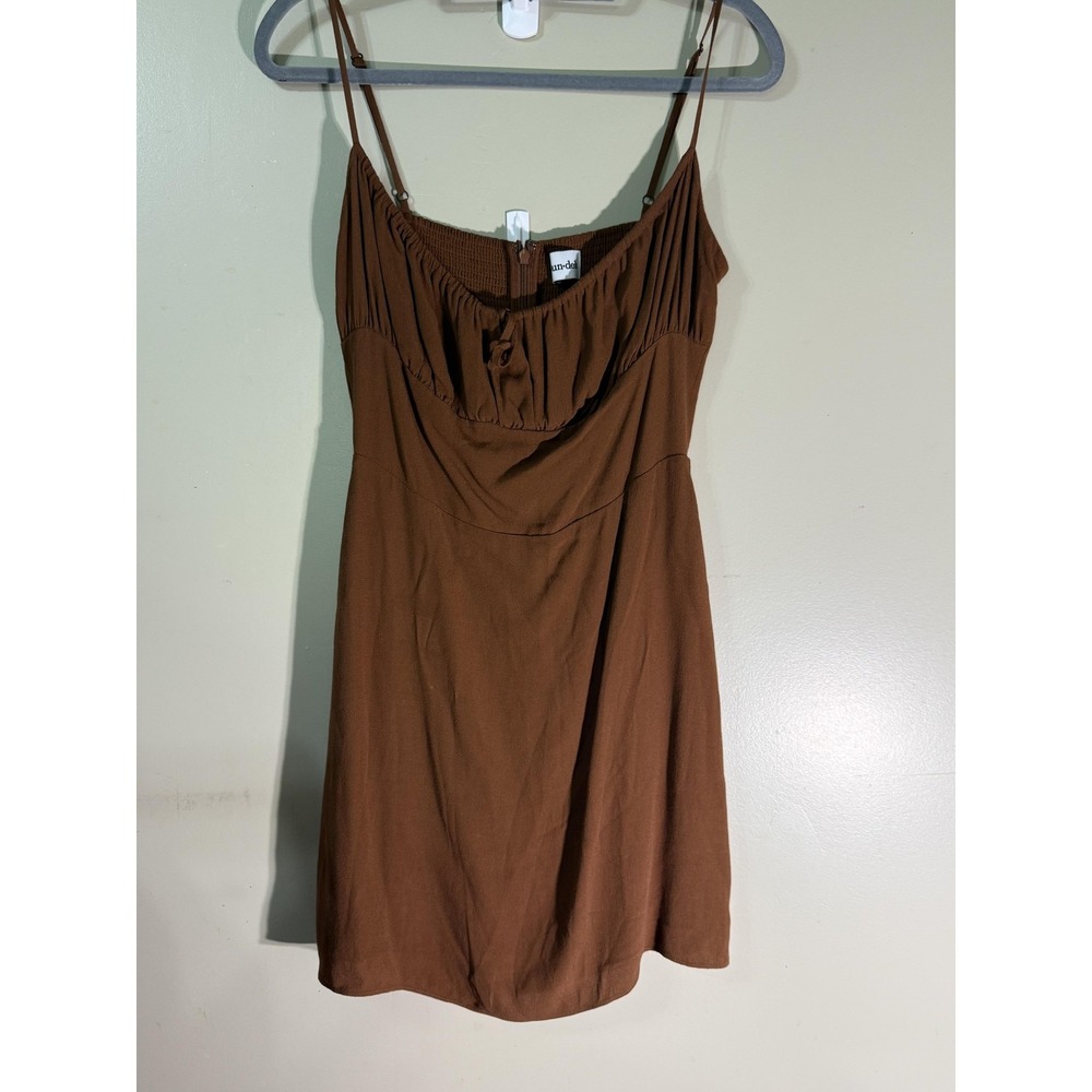 Sun-deh Brown‎ Mini Dress Smocked Back Viscose Crepe HPB 02-08-8739-SP22 Medium